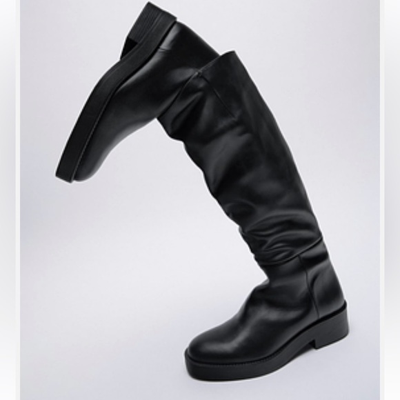 NEW ZARA AIRFIT LOW HEELED LEATHER BLACK BOOTS SZ 8 - Picture 4 of 7